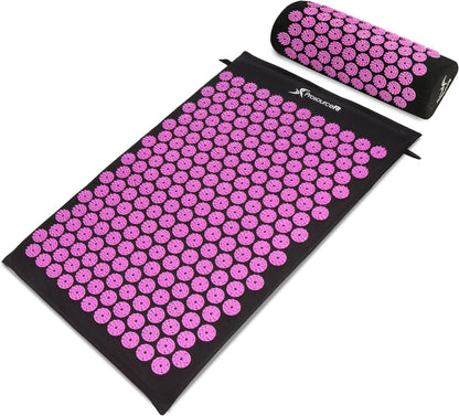 Acupressure Mat and Pillow Set for Back/Neck Pain Relief and Muscle Relaxation, Black/Aqua