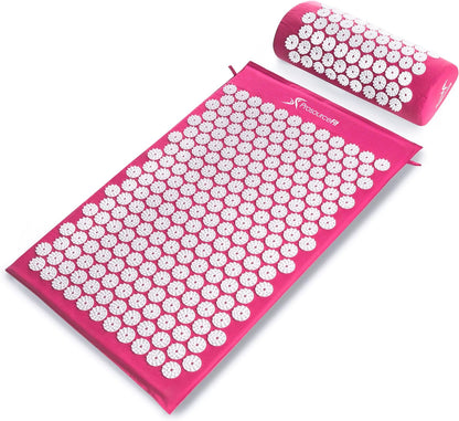 Acupressure Mat and Pillow Set for Back/Neck Pain Relief and Muscle Relaxation, Black/Aqua