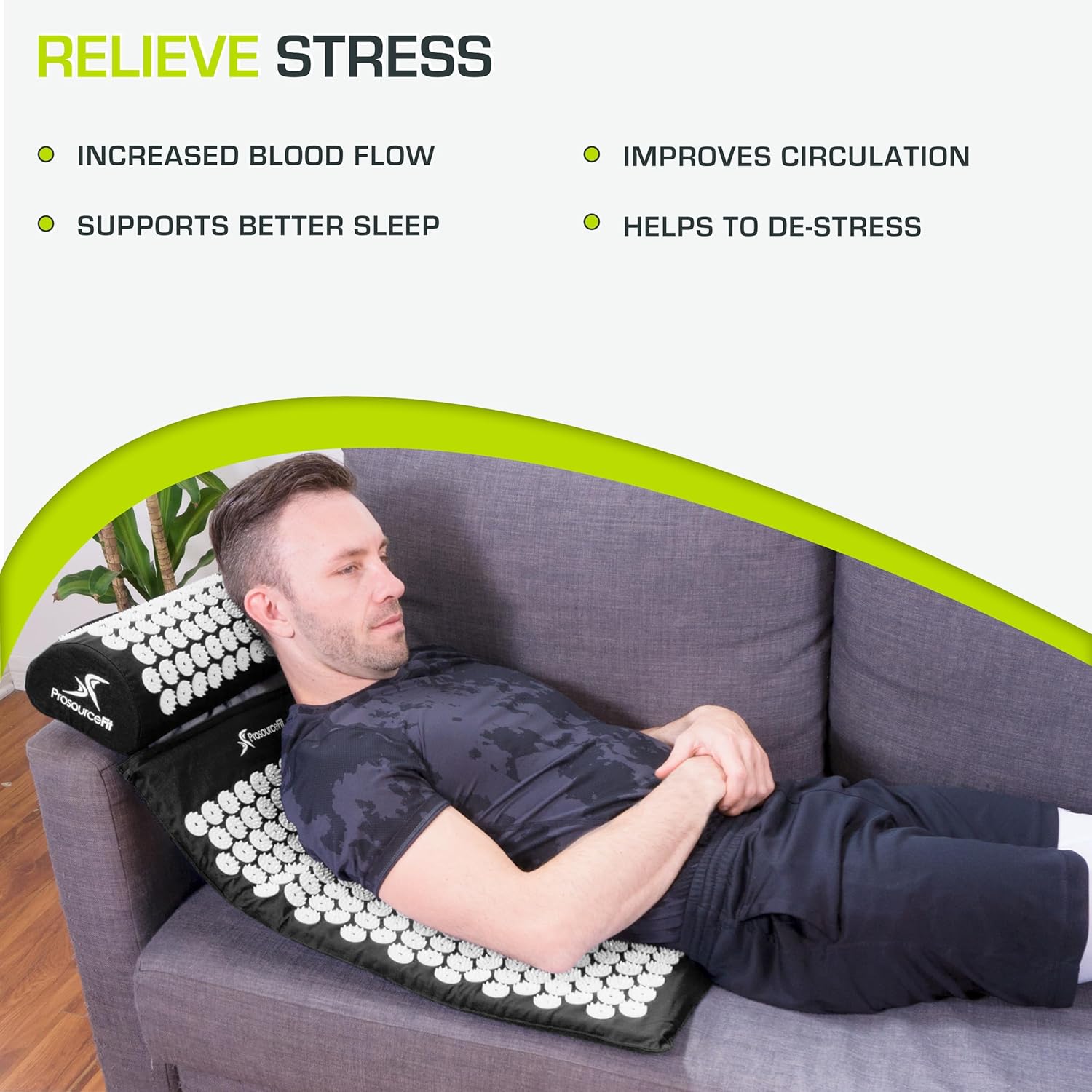 Acupressure Mat and Pillow Set for Back/Neck Pain Relief and Muscle Relaxation, Black/Aqua