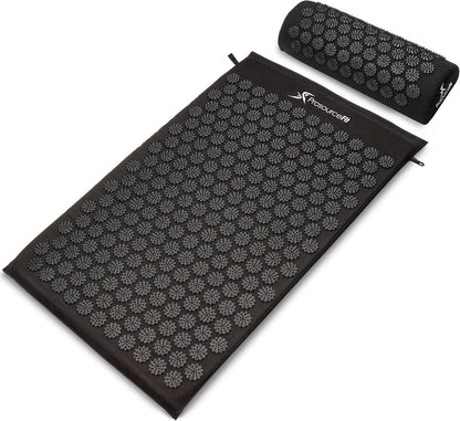 Acupressure Mat and Pillow Set for Back/Neck Pain Relief and Muscle Relaxation, Black/Aqua