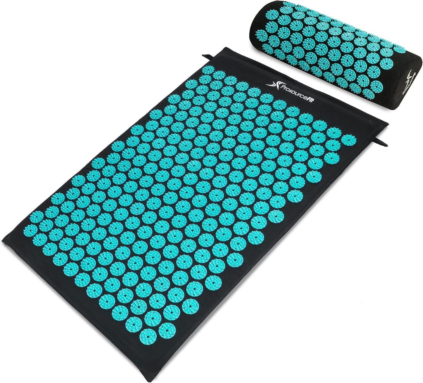 Acupressure Mat and Pillow Set for Back/Neck Pain Relief and Muscle Relaxation, Black/Aqua